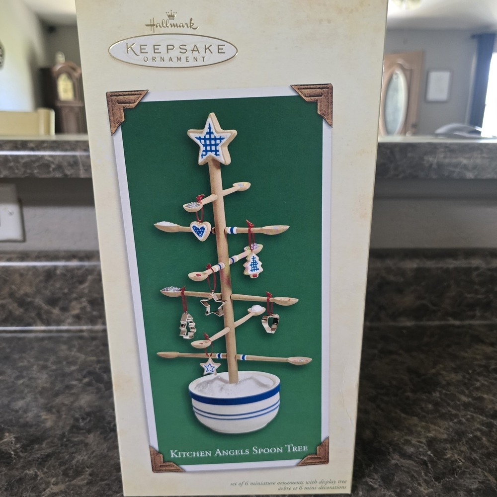Hallmark Kitchen Angels Spoon Tree w/ 9 Mini Christmas Ornaments Keepsake 2003